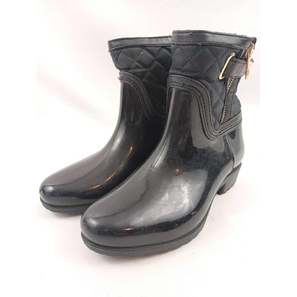 Tommy Hilfiger Francie Black Quilted Rain Boots Ankle Booties Size 6M